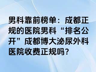 男科靠前榜单：成都正规的医院男科“排名公开”成都博大泌尿外科医院收费正规吗？