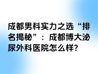 成都男科实力之选“排名揭秘”：成都博大泌尿外科医院怎么样？