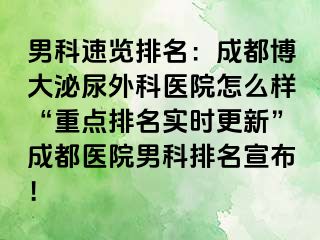 男科速览排名：成都博大泌尿外科医院怎么样“重点排名实时更新”成都医院男科排名宣布！